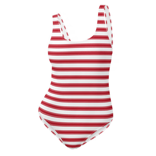 Red Stripes - Inspired By Selena Gomez - Sustainably Made One-Piece Swimsuit