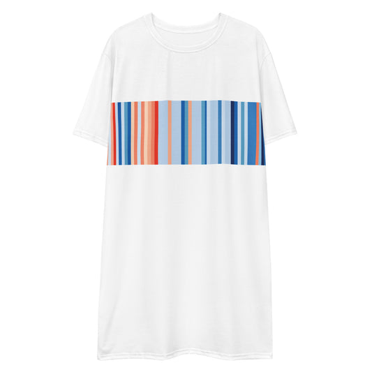 Climate Change Global Warming Stripes | Basic White - Sustainably Made T-shirt dress