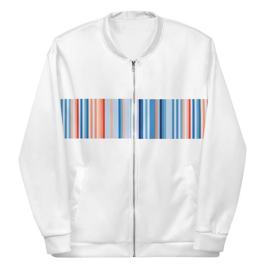 Climate Change Global Warming Stripes | Basic White - Sustainably Made Bomber Jacket