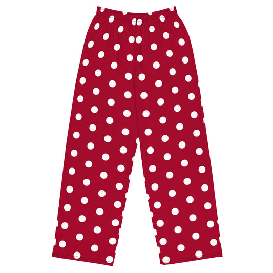 Maroon Polka Dot - Inspired By Taylor Swift - Sustainably Made unisex wide-leg pants