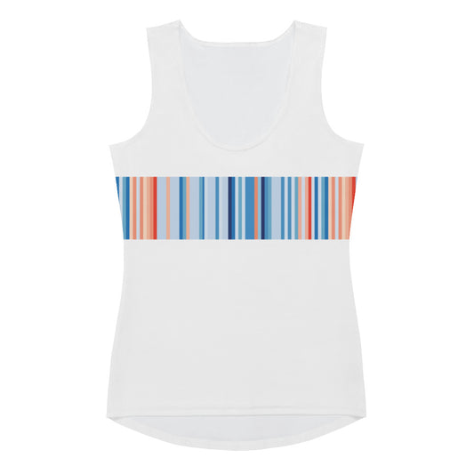 Climate Change Global Warming Stripes } Basic White - Sustainably Made Tank Top