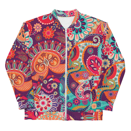 Floral orange tribe sustainable bomber jacket