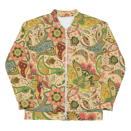 Floral tribe pattern bomber jacket