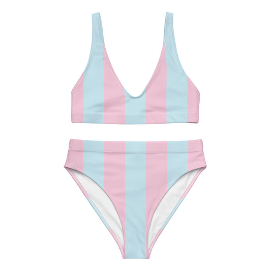 Blue Pink Stripes - Sustainably Made Recycled High-Waisted Bikini
