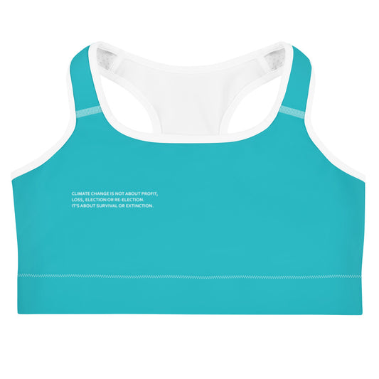 Cyan Climate Change Global Warming Statement - Sustainably Made Women's Sports Bra