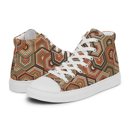 Hexagonal Retro Pattern - Men’s high top canvas shoes