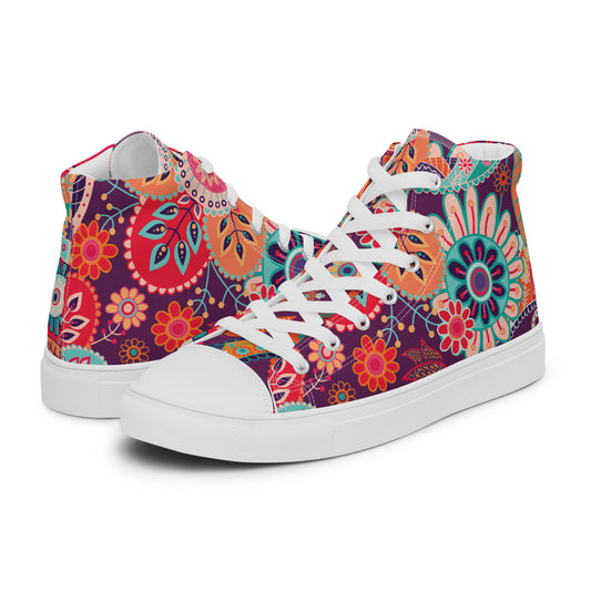 Floral Orange Tribe - Men’s high top canvas shoes