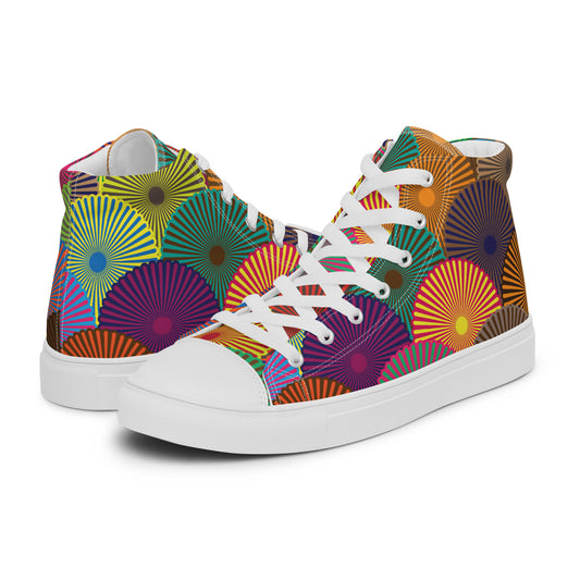 Colorful Flower Circles - Men’s high top canvas shoes