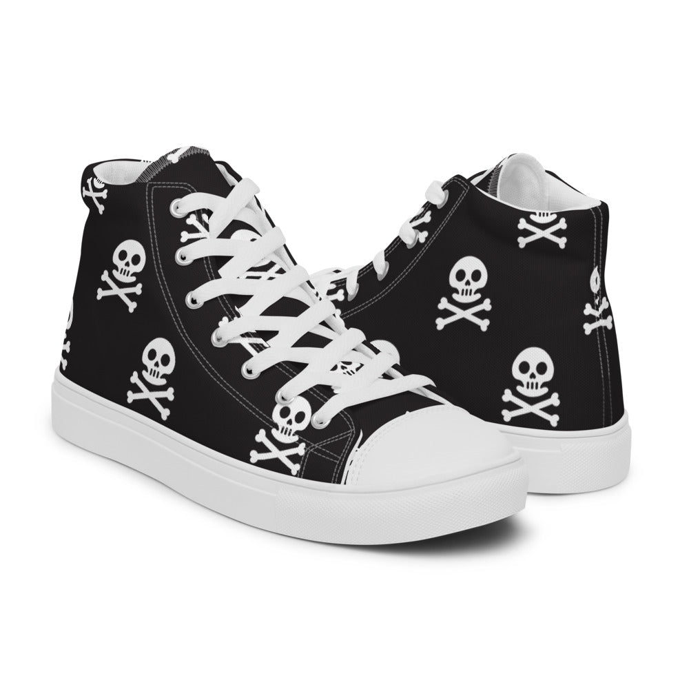 Black Skull - Sustainably Made Men's High Top Canvas Shoes