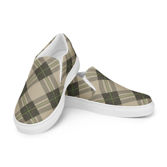 Deep Brown Tartan - Sustainably Made Men's Slip-On Canvas Shoes