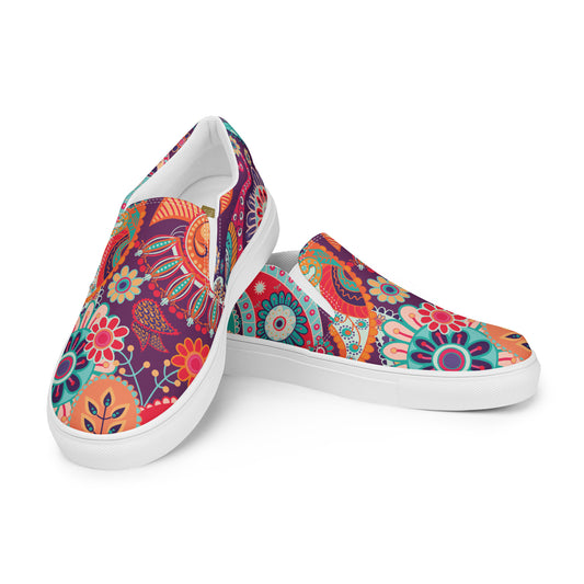 Floral Orange Tribe - Men’s slip-on canvas shoes