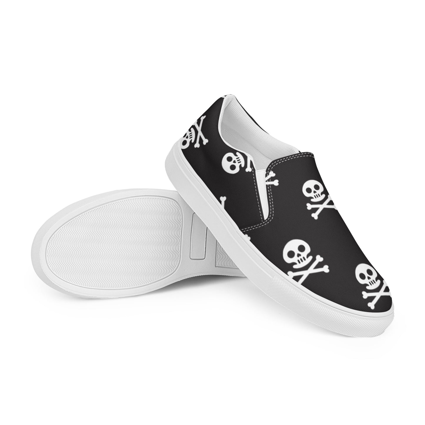Black Skull - Sustainably Made Men's Slip-On Canvas Shoes