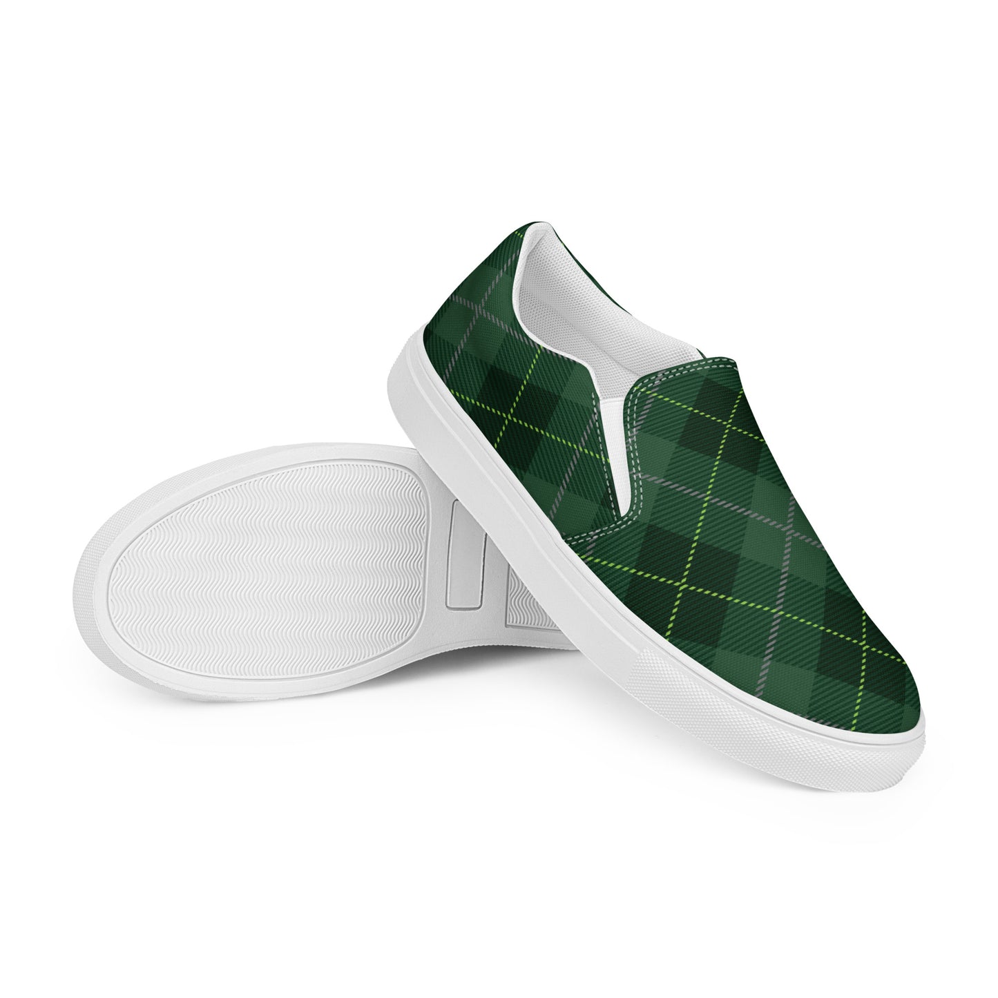 Deep Forest Tartan - Sustainably Made Men's Slip-On Canvas Shoes