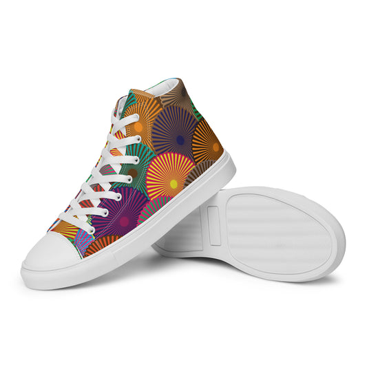 Colorful Flower CIrcles - Women’s high top canvas shoes