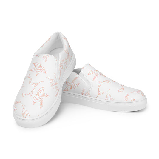 White Floral - Sustainably Made Women's Slip-On Canvas Shoes