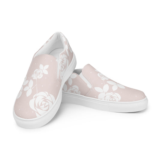 Baby Pink Floral - Sustainably Made Women's Slip-On Canvas Shoes