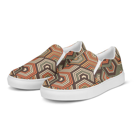Hexagonal Retro Pattern - Women’s slip-on canvas shoes