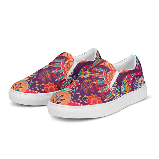 Floral Orange Tribe - Women’s slip-on canvas shoes