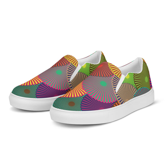 Colorful Flower Circles - Women’s slip-on canvas shoes
