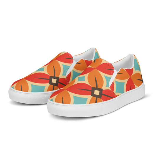 Retro Flower - Sustainably Made Women’s slip-on canvas shoes