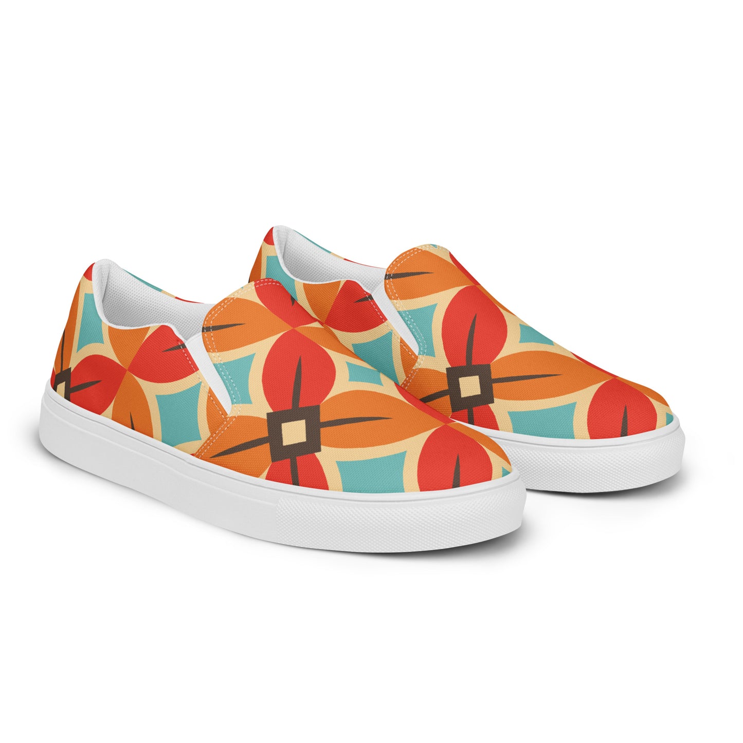 Retro Flower - Sustainably Made Women’s slip-on canvas shoes