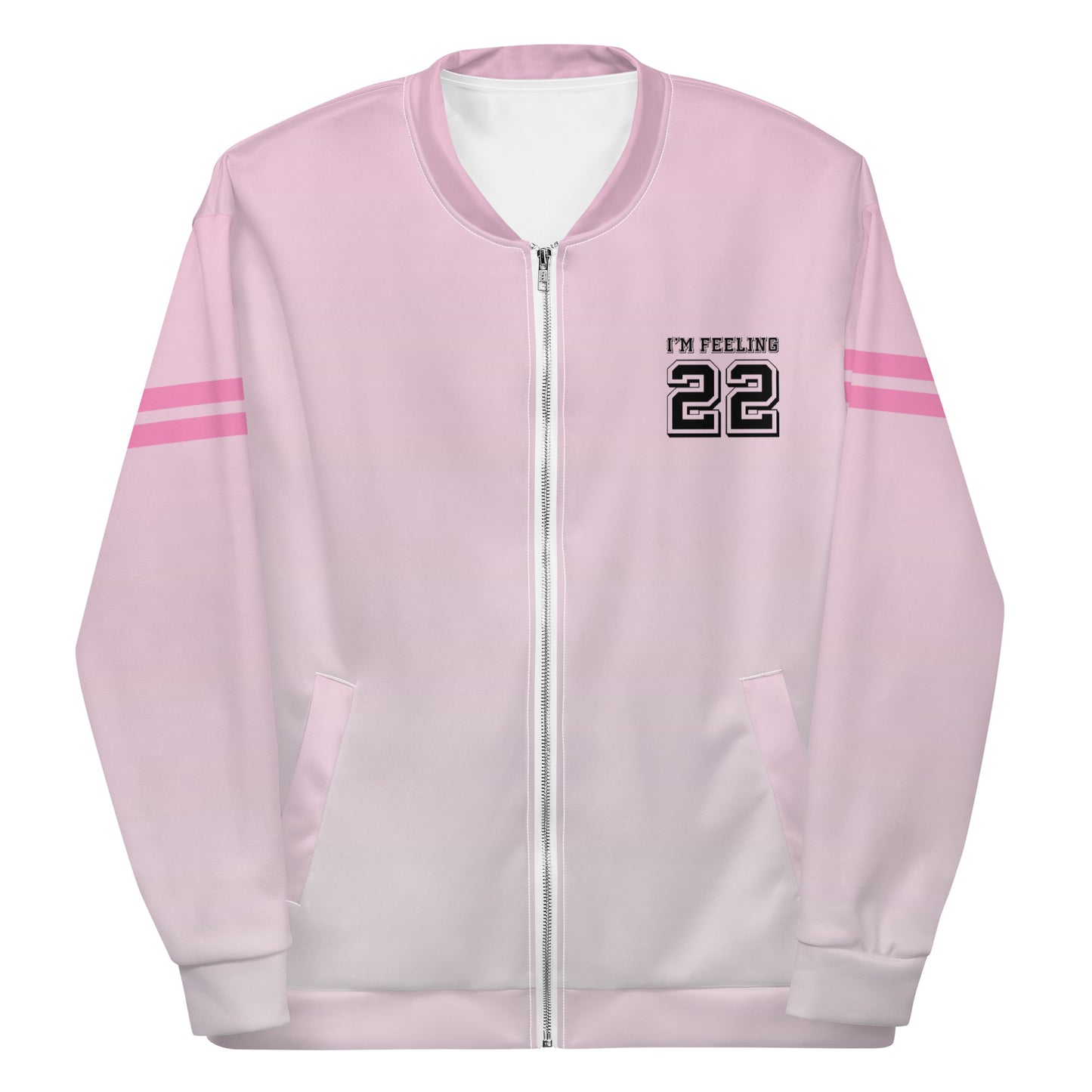 Gradient pink Taylor Swift inspired sustainable bomber jacket with all-over print