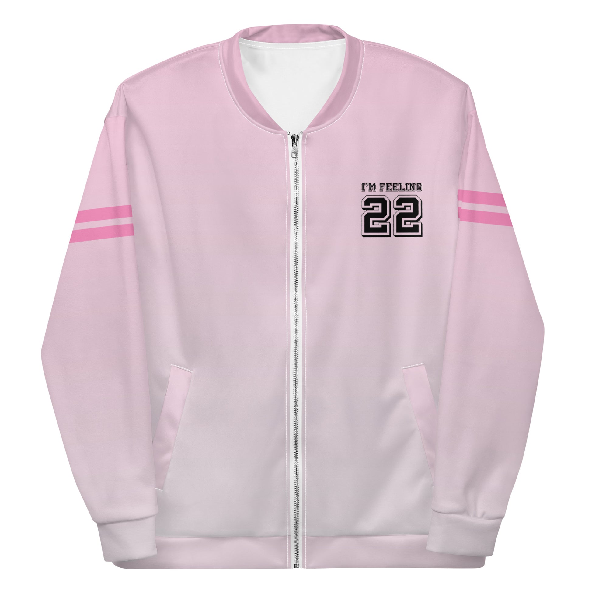 Gradient pink Taylor Swift inspired sustainable bomber jacket with all-over print