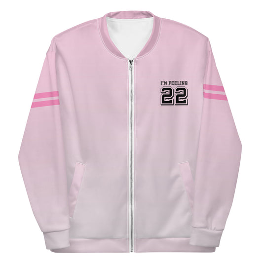 Gradient pink Taylor Swift inspired sustainable bomber jacket with all-over print