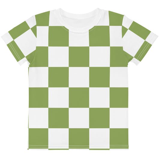 Green Chess Pattern - Inspired By Zendaya - Sustainably Made Kids crew neck t-shirt