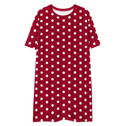 Maroon Polka Dot - Inspired By Taylor Swift - Sustainably Made T-shirt dress