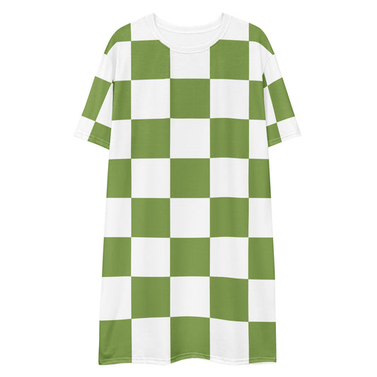 Green Chess Pattern - Inspired By Zendaya - Sustainably Made T-shirt dress