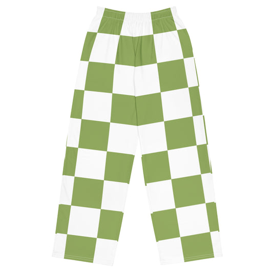 Green Chess Pattern - Inspired By Zendaya - Sustainably Made unisex wide-leg pants