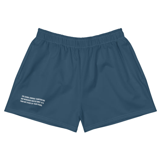 Ocean Blue Climate Change Global Warming Statement - Sustainably Made Women’s Recycled Athletic Shorts