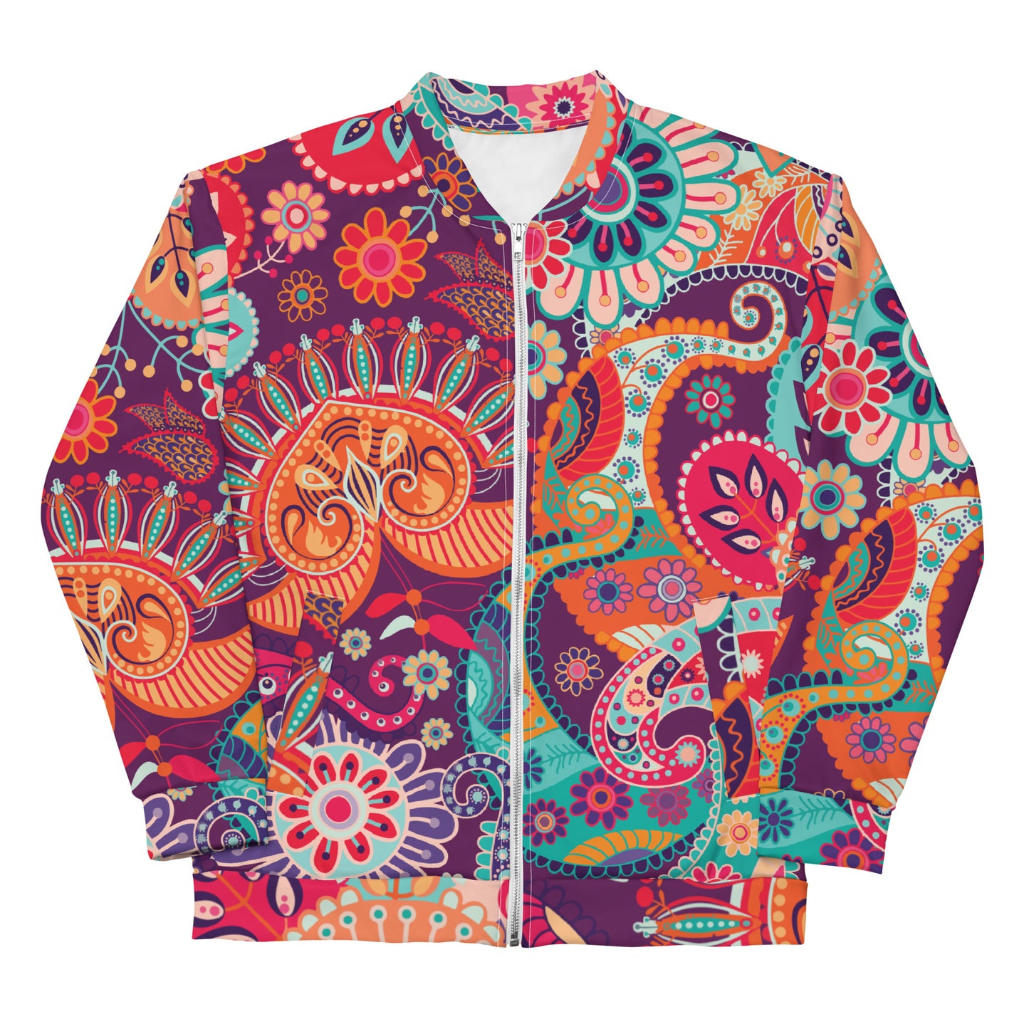 Floral orange tribe sustainable bomber jacket