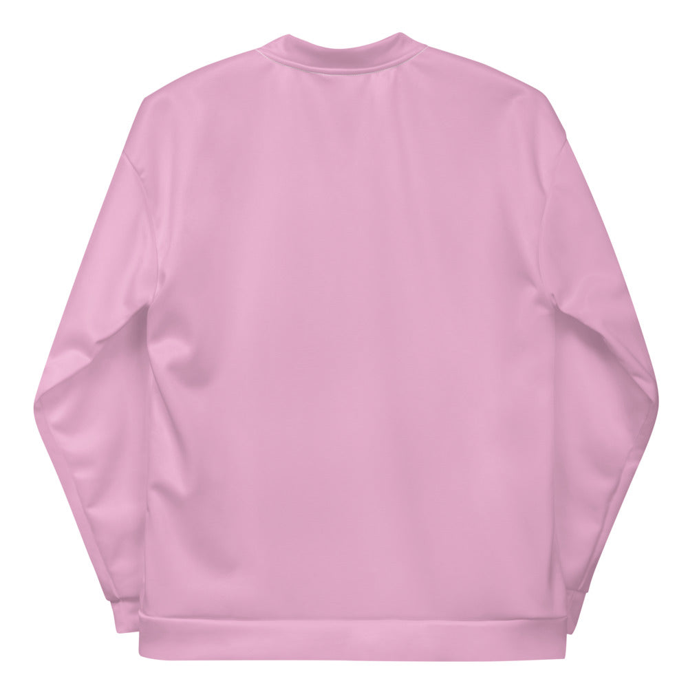 Ethically made pink bomber jacket with silver zipper