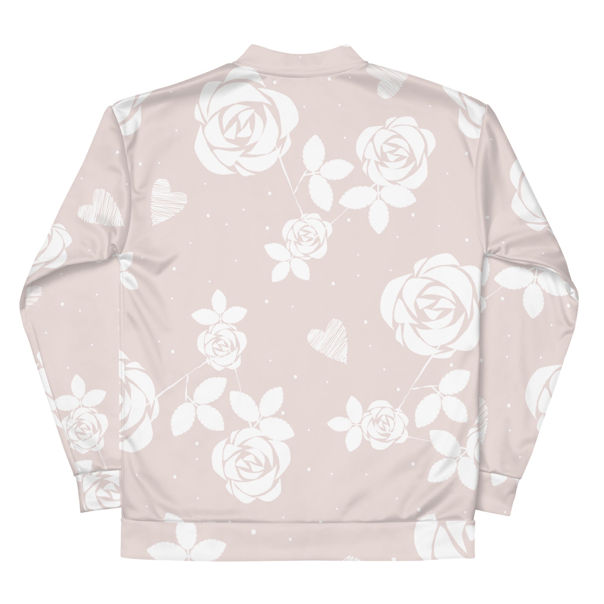 Eco-friendly baby pink floral all-over print bomber jacket