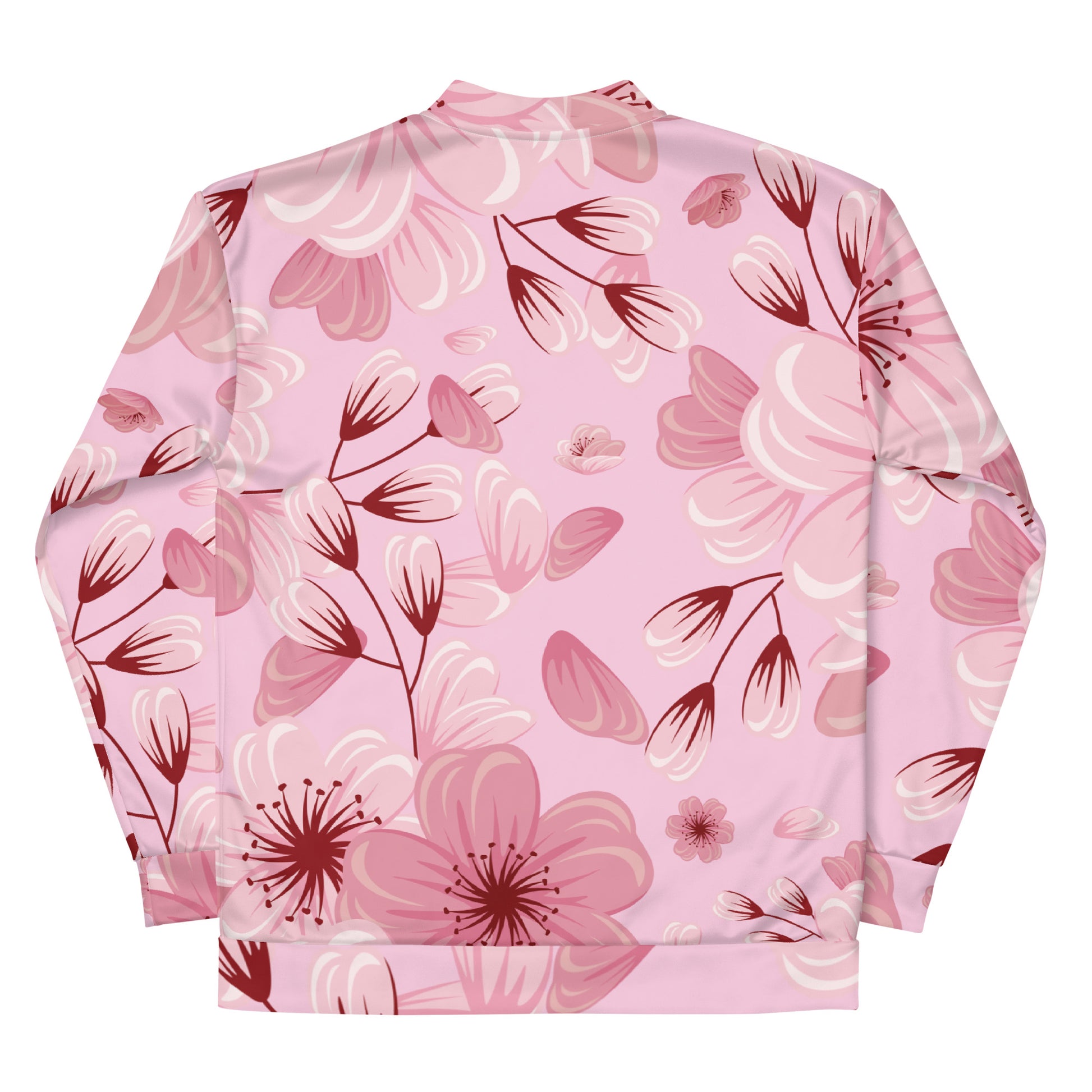 Eco-friendly floral bomber jacket with brushed fleece