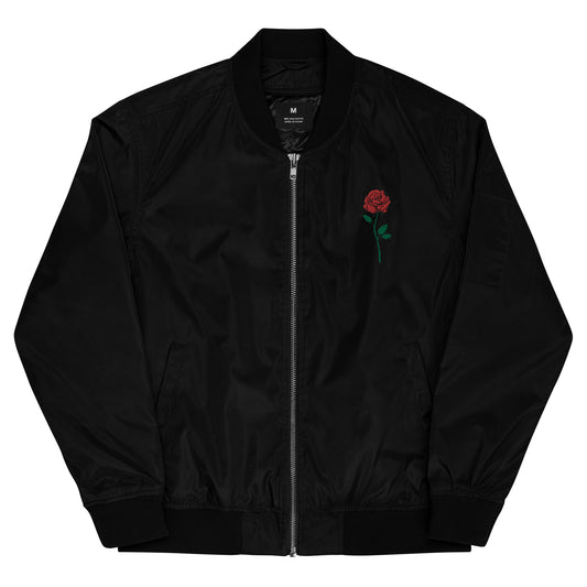 Blooming rose embroidery sustainably made bomber jacket