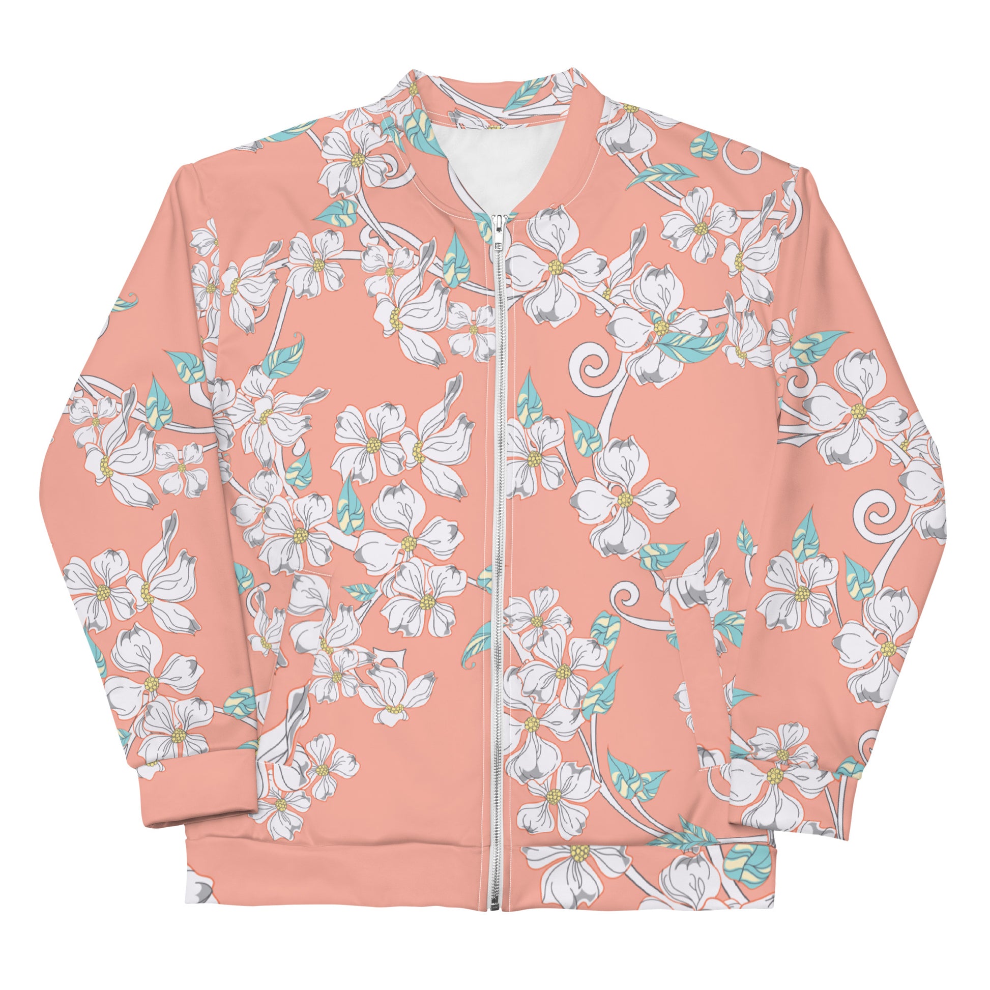 Pink floral pattern bomber jacket