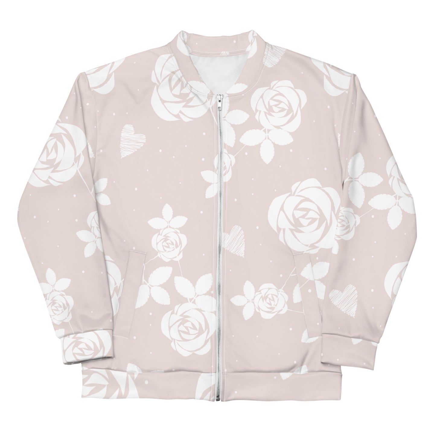 Baby pink floral sustainably made bomber jacket with all-over print