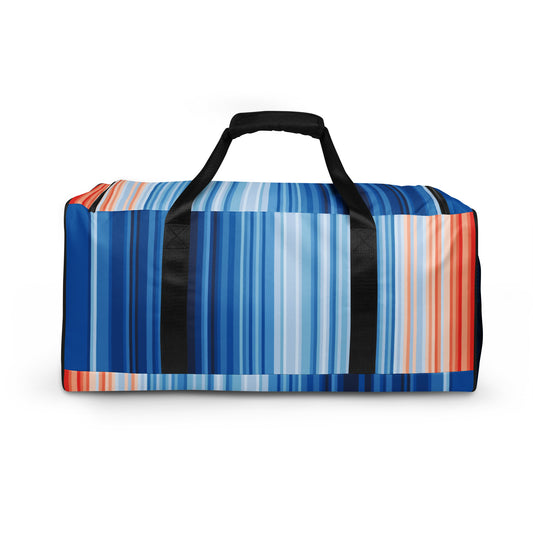 Climate Change Global Warming Stripes - Sustainably Made Duffle Bag