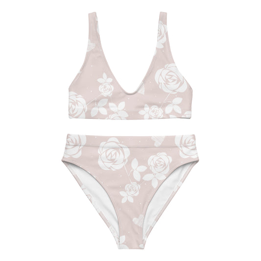 Baby Pink Floral - Sustainably Made Recycled High-Waisted Bikini