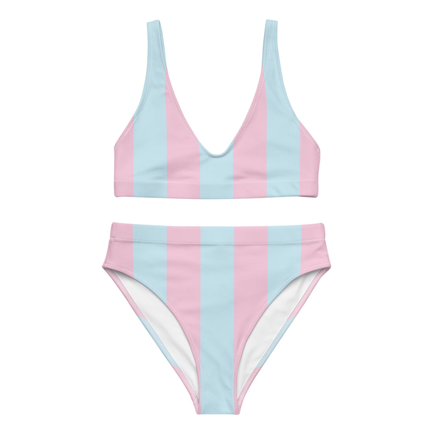 Blue Pink Stripes - Sustainably Made Recycled High-Waisted Bikini