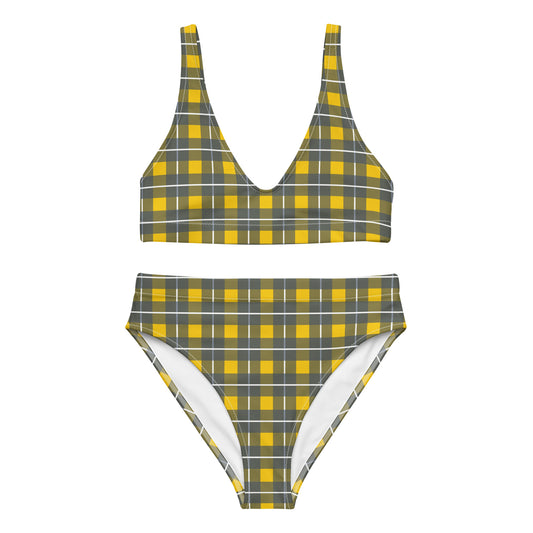 Yellow Tartan - Inspired By Harry Styles - Sustainably Made  Recycled high-waisted bikini
