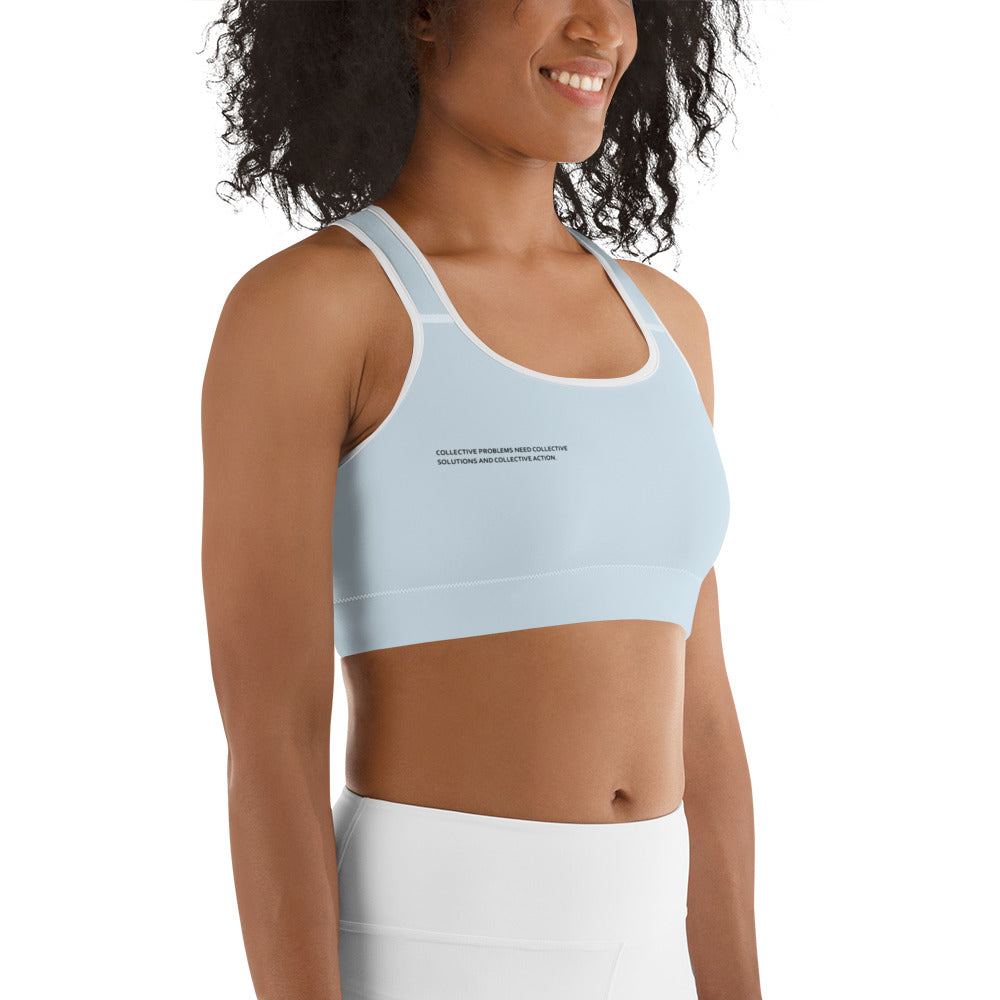 Baby Blue Climate Change Global Warming Statement - Sustainably Made Women's Sports Bra
