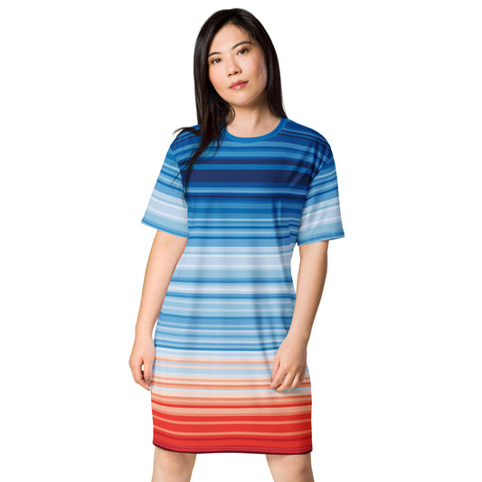 Climate Change Global Warming Stripes - Sustainably Made T-shirt dress