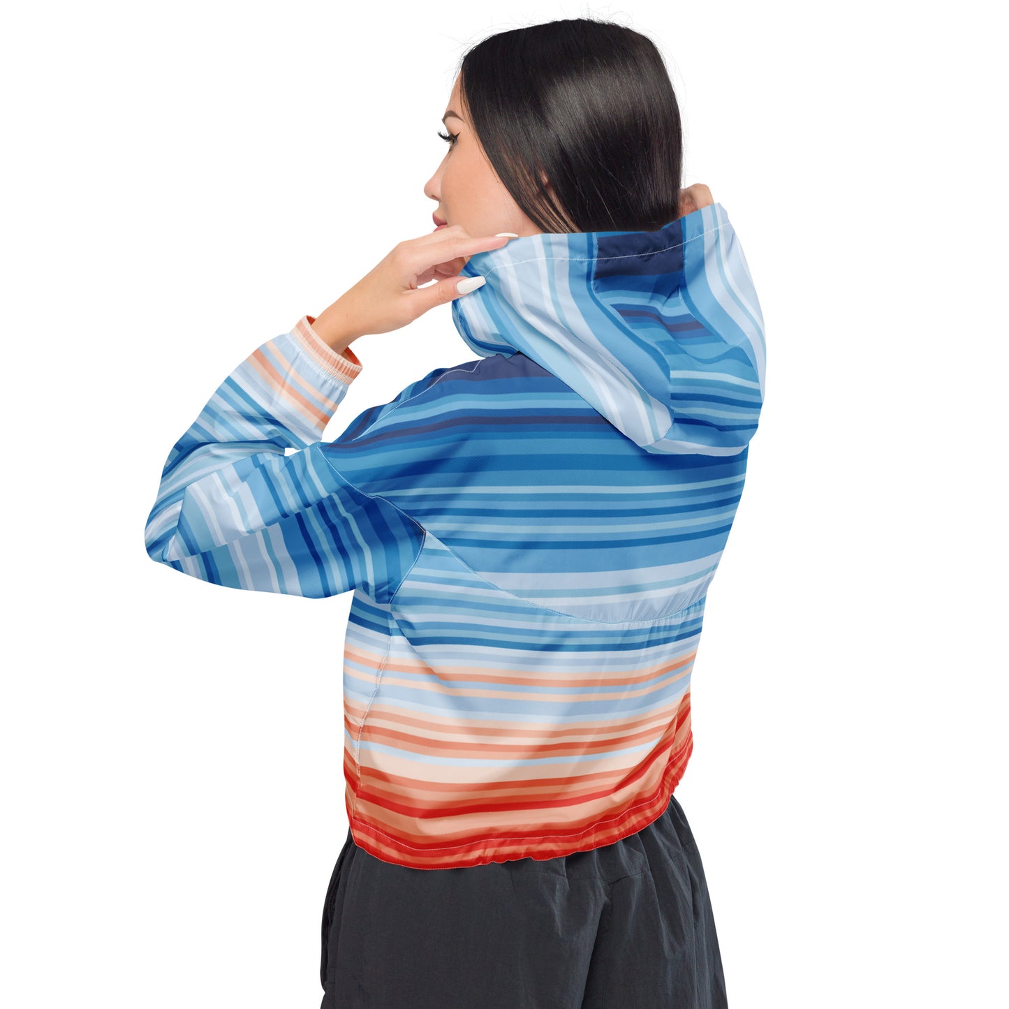 Climate Change Global Warming Stripes - Sustainably Made Women’s cropped windbreaker