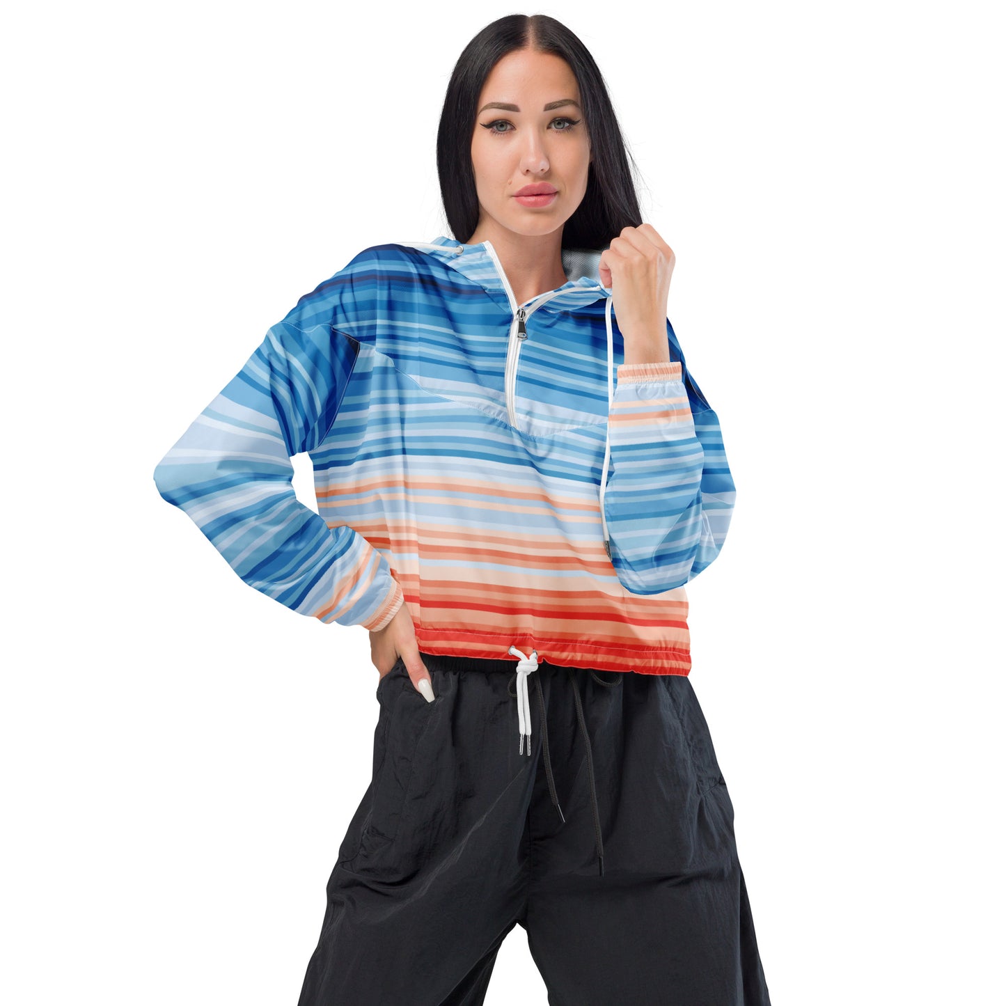 Climate Change Global Warming Stripes - Sustainably Made Women’s cropped windbreaker