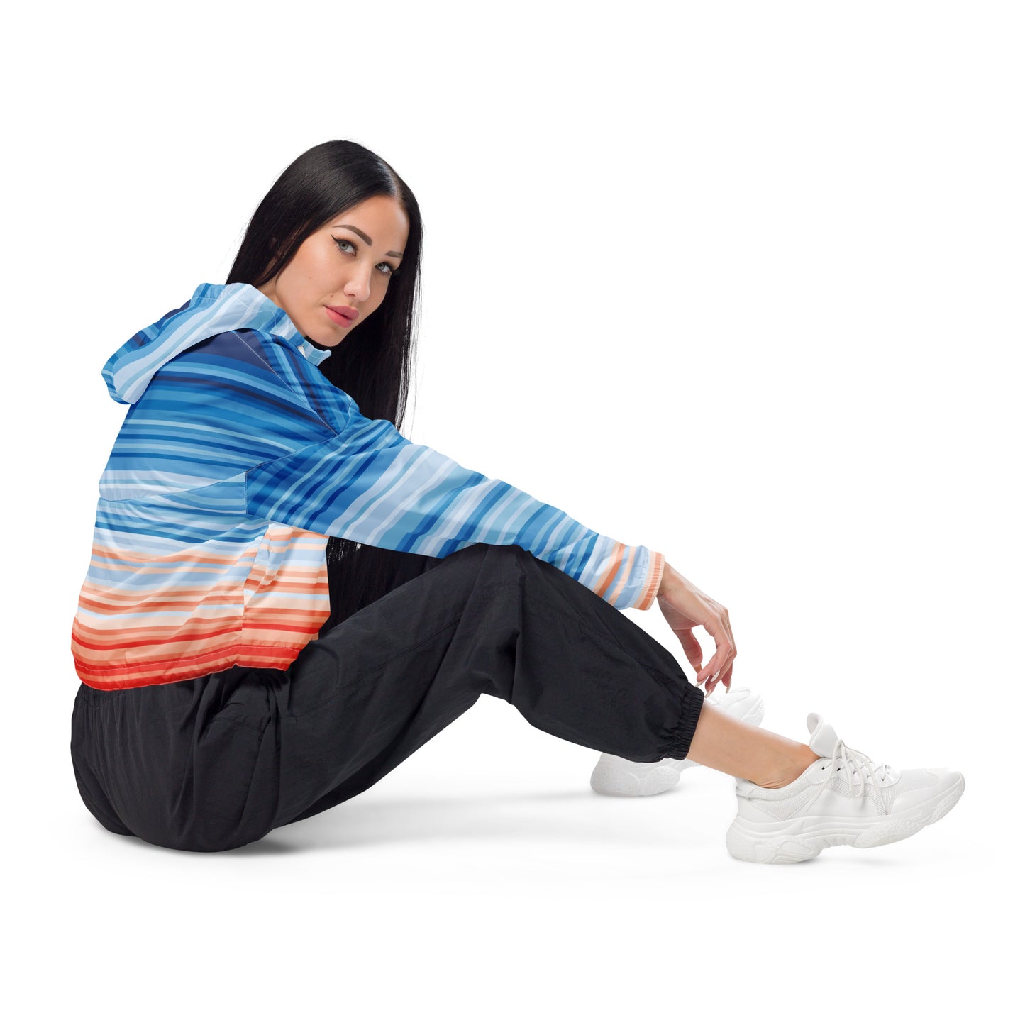 Climate Change Global Warming Stripes - Sustainably Made Women’s cropped windbreaker