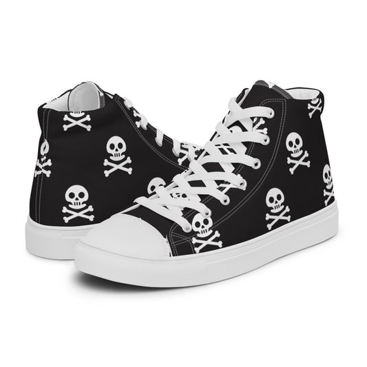 Black Skull - Sustainably Made Men's High Top Canvas Shoes